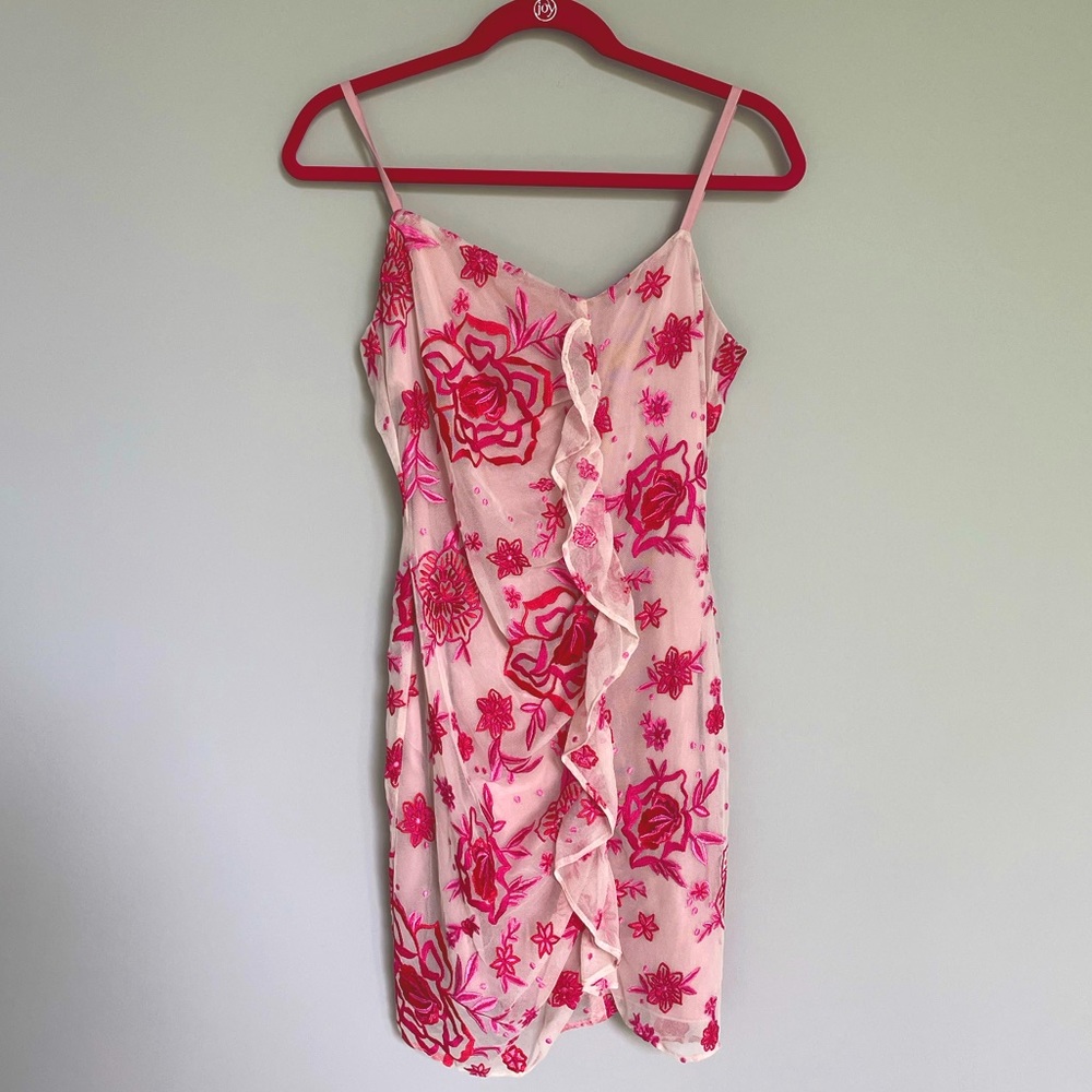 Parker Pink Floral Embroidered Dress NWT